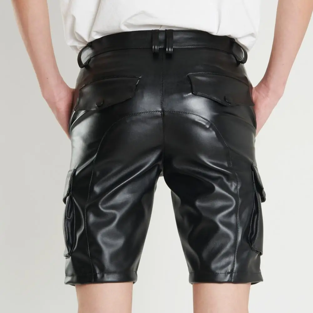 Men Faux Leather Pants Club Shorts Stylish Men's Faux Leather Club Party Pants with Multi Pockets Zipper Closure for Performance