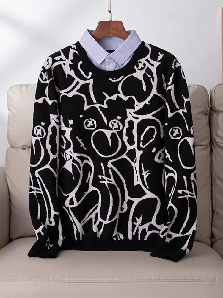 

Faionable Versatile Men's Knitwear Long Sve round Ne Print Casual Loose Sle Autumn New Arrival Polyester Blend