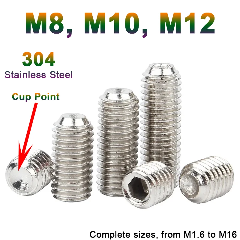 

3-10pc M8 M10 M12 304 Stainless Steel Hex Hexagon Socket Allen Cup Point Grub Screw Set Door handles Faucet Bolt L=6-70mm DIN916