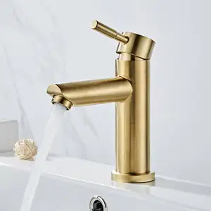 Moderner Washbird Gold Badezimmerhahn, Waschtischwaschbecken, Deckmixer, Sanitärwaschanlage, heißer und kalter Wassermischer 6 Hauptverkauf Tippen Sie auf Gold gebürstet - №5