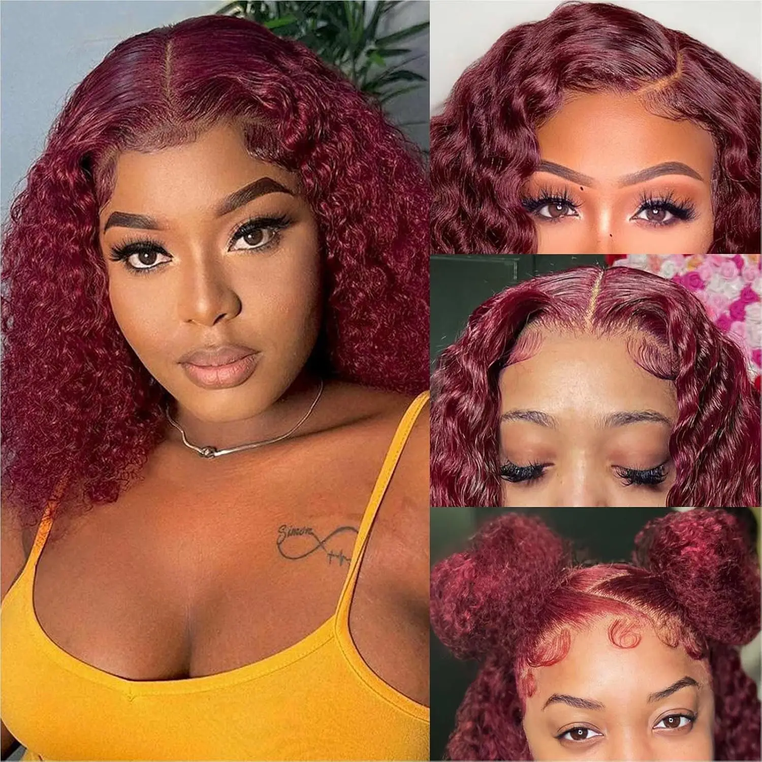 

BOB Wig Human Hair 200 Density 13x4 HD Lace Closure Deep Wave Wigs for Black Women 5x5 Glueless Wigs Human Hair Burgundy 12 Inch