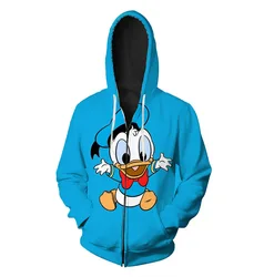 Nova outono streetwear moletom masculino disney marca bonito pato donald e mickey minnie anime 3d impresso moda casual zip hoodie