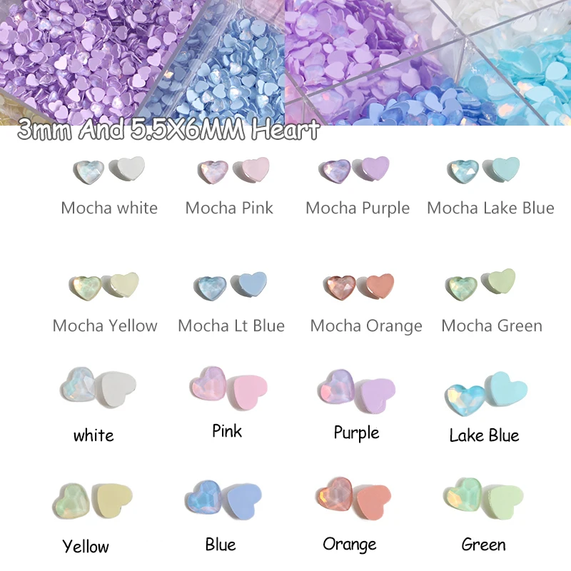Mocha Cute Heart Flat Back 3MM And 5.5x6MM Mix Size Glass Crystal Stone Nail Art Rhinestone Suitable For DIY Manicure Diamond