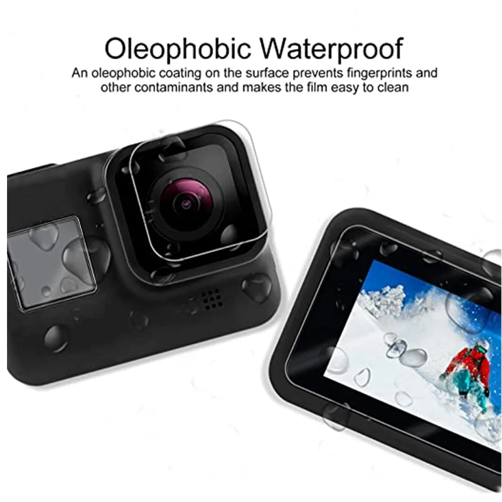 3PCS obiettivo della fotocamera pellicola in vetro temperato pellicola protettiva per schermo HD pellicola protettiva antipolvere per videocamere sportive GoPro 8