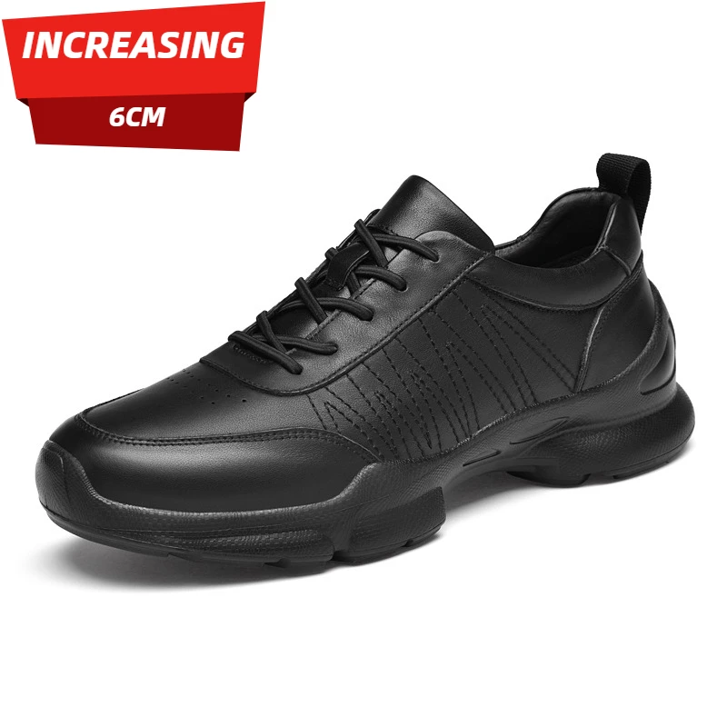 

Black Genuine Leather Men's Casual Shoes, High-quality Handmade Leather Shoes, Business Casual Height-increasing Leather Shoes