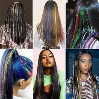 Synthetic Sparkling Shiny Tinsel Hair Extensions Colorful Holographic Hair Tinsel Glitter Fairy Hair 6