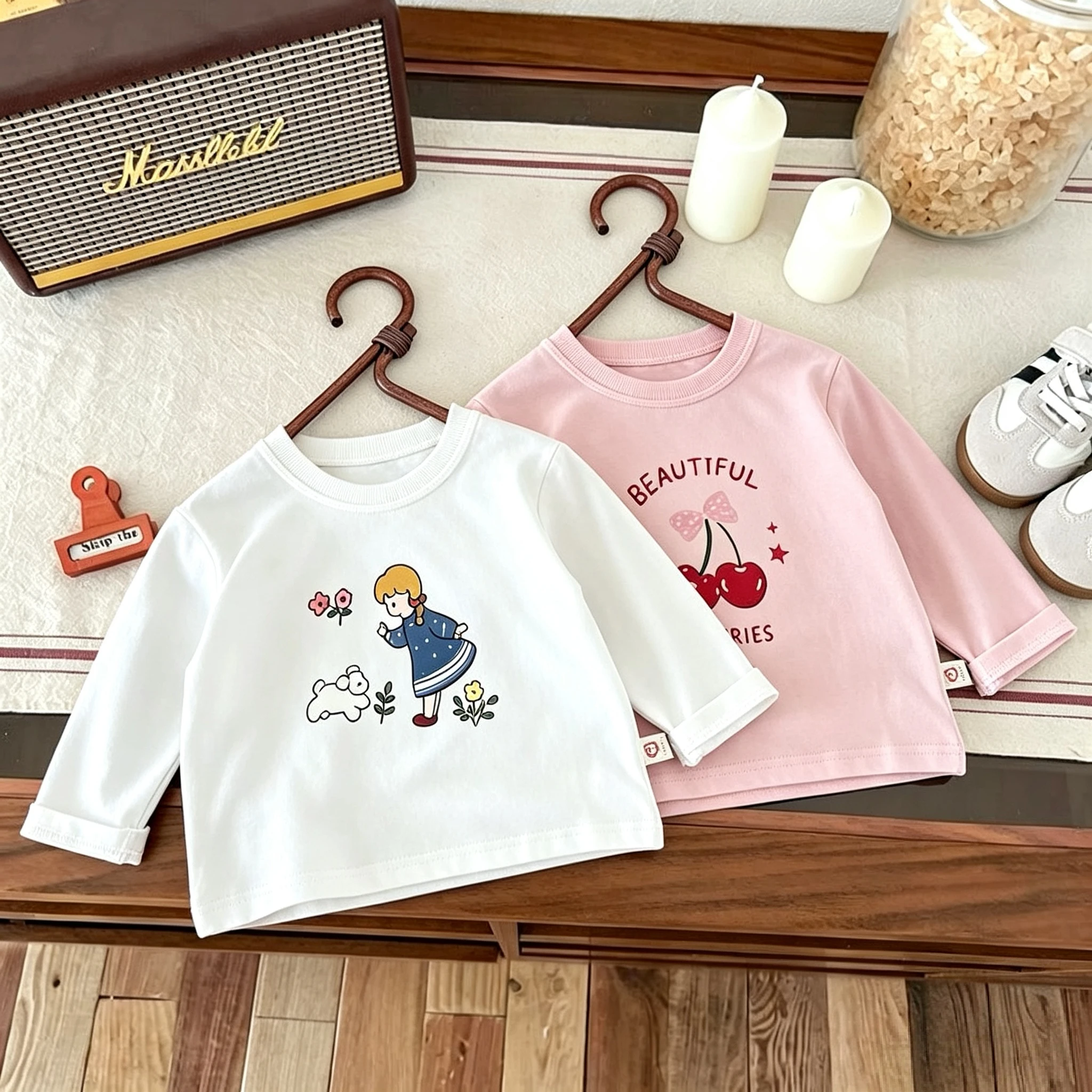 1-7 Year Old Baby Girls Clothes Long Sleeve Tshirts Tops Spring Fall Simple Casual Kids Base Shirts Crewneck Pullover Blouse