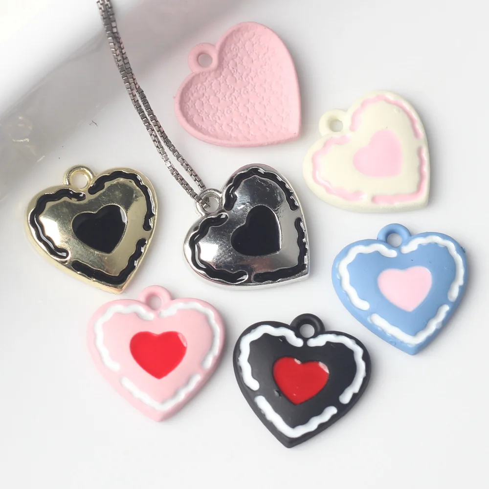 10pcs/lot 14*15MM Zinc Alloy Painted Heart-shaped Pendant Charms DIY Necklace Bracelet Earrings Accessories