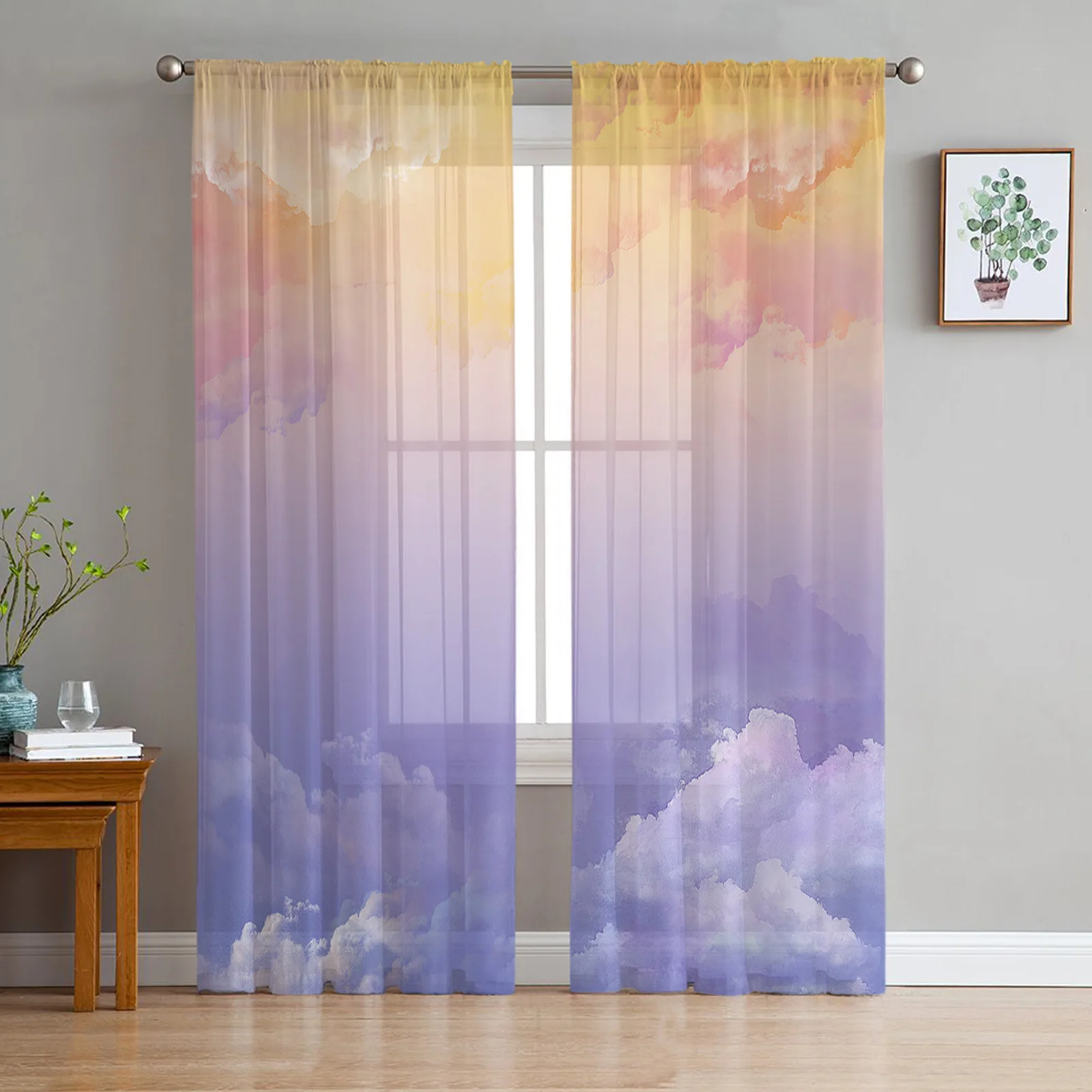 Sky Sunset Fashion Tulle Curtains for Bedroom Hall Living Room Decor Chiffon Curtain for Balcony Kitchen Home Drapes