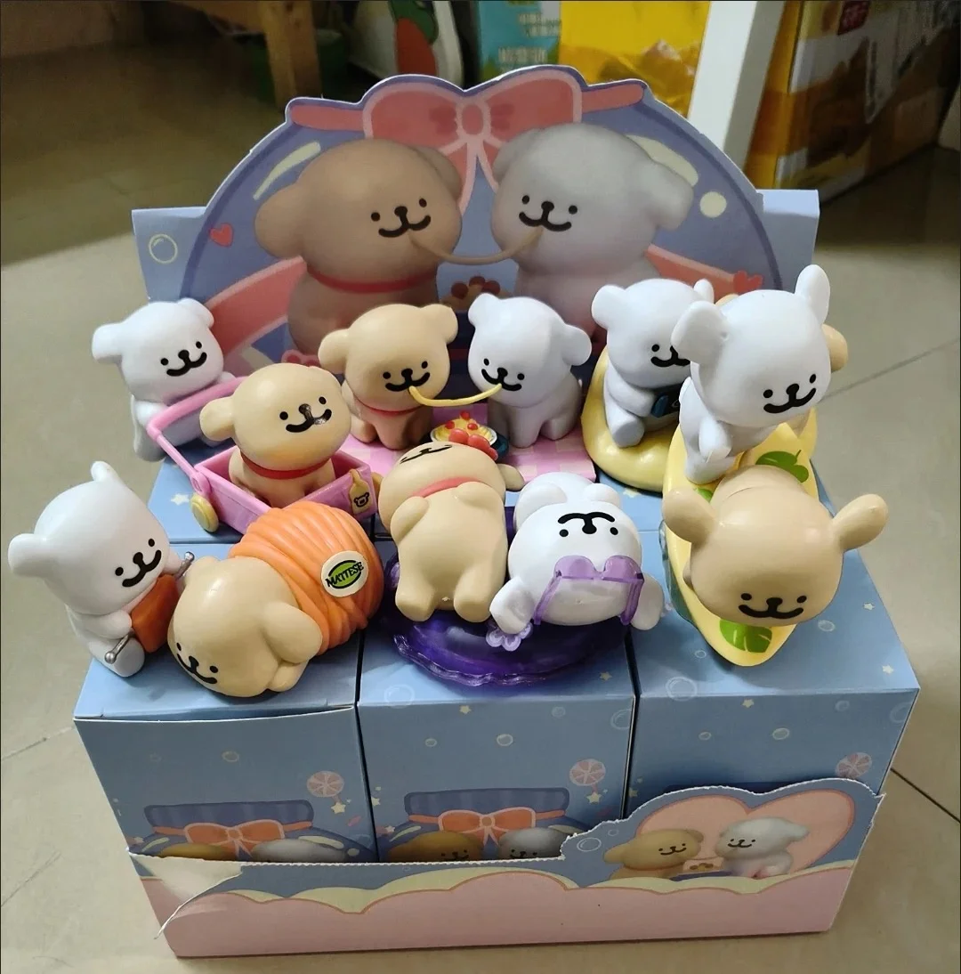 Boîte aveugle de la série maltais joyeuse Kawaii, poupées d'action de chien, jouet d'ornement de bureau pour Fans, cadeaux de noël et d'anniversaire pour enfants