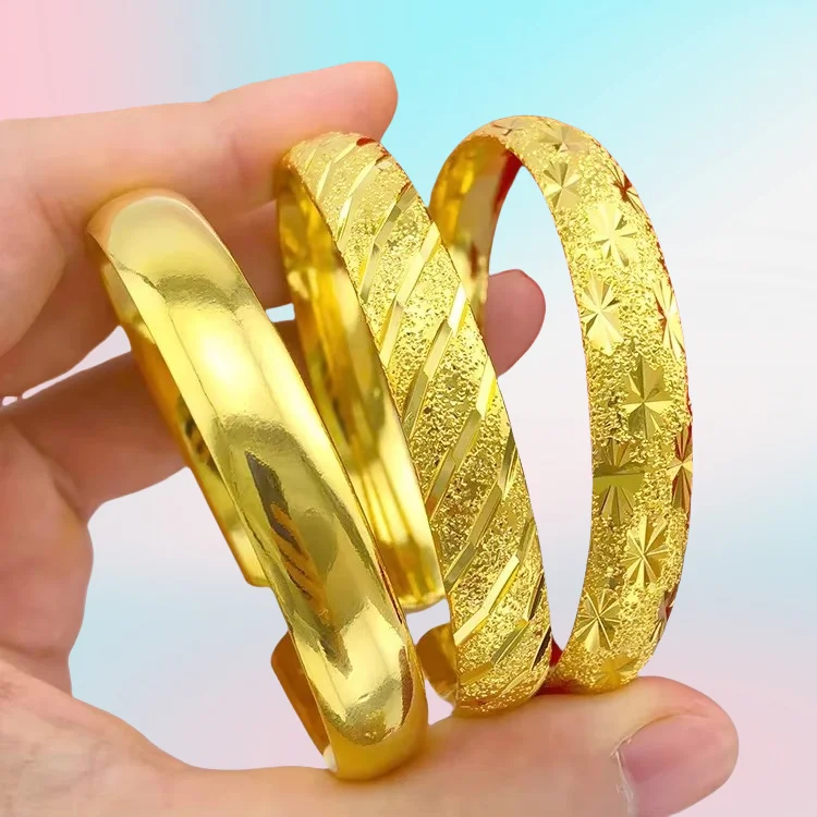 

new 9999 Real Gold 24K 10n Open Women's Gold Gypsy Open Bracelet Glossy Meteor Shower Large Gram Bracelet