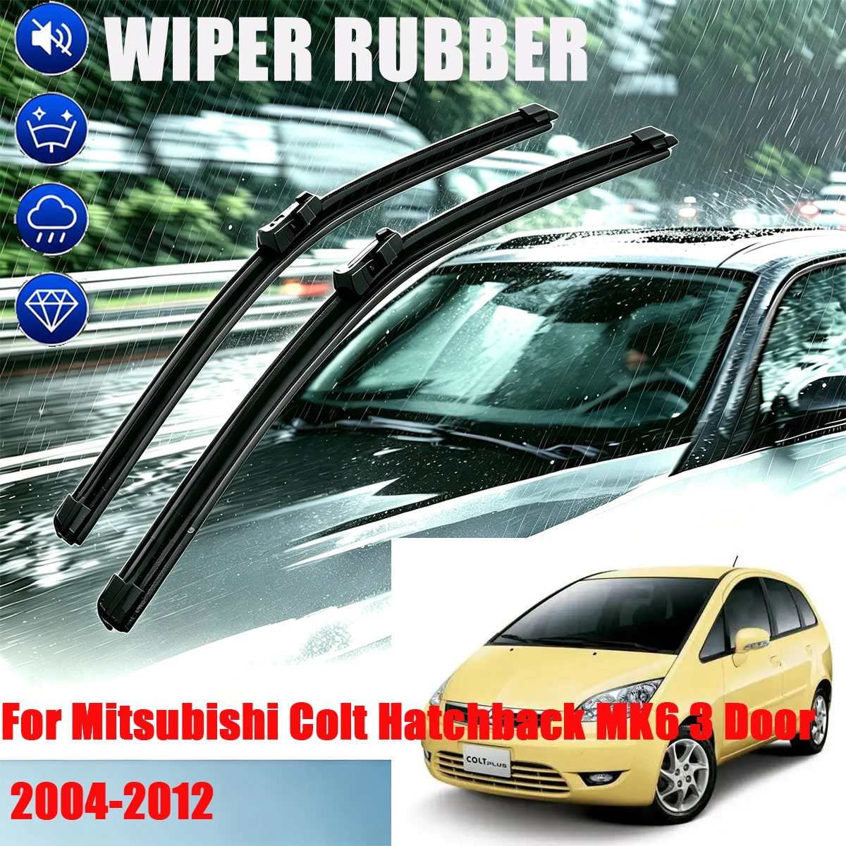 

For Mitsubishi Colt Hatchback MK6 3 Door 2004-2012 Front Rear Wiper Blades 3PCS 26" 12" 14" Windshield Windscreen