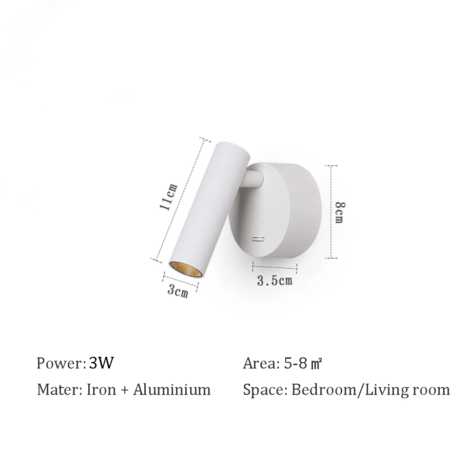 Nordic LED Wall Lamp With Switch 3W Spotlight For Living Room Bedside Loft Adjustable Rotaion Minimalist Wall Light AC110V/220V