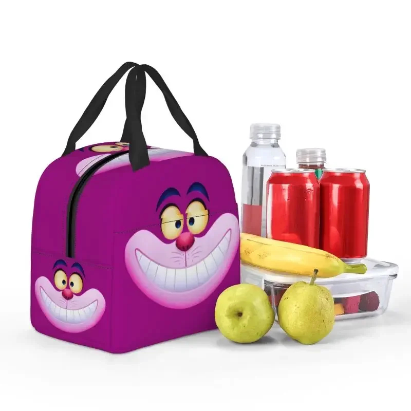 Smiling Cheshire Cat Insulated Lunch Bag Reusable Cooler Thermal Bento Box Women Children Food Container Tote Bags