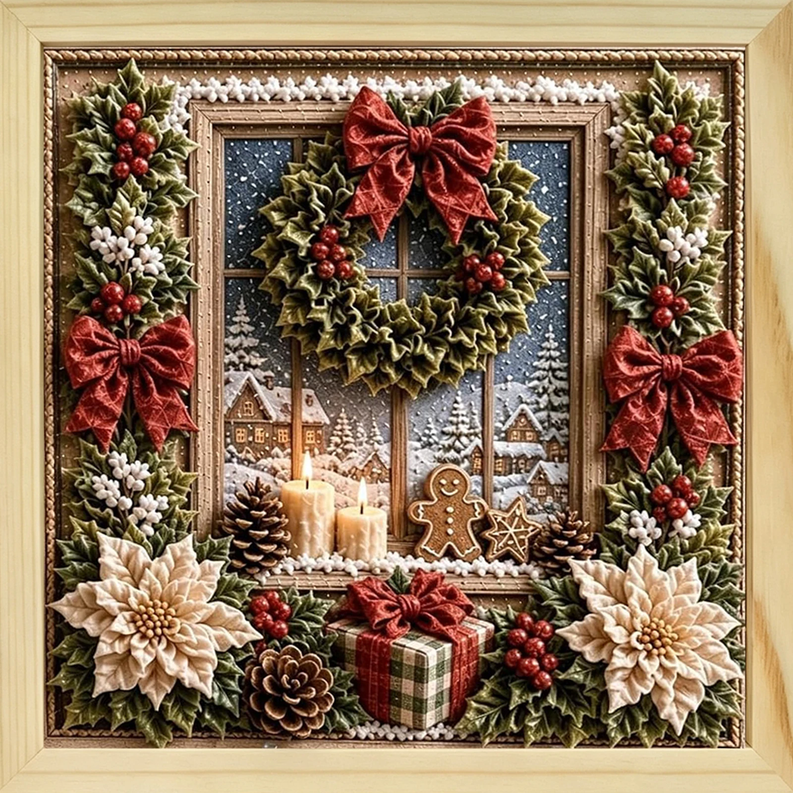 Holiday Wall Decor Christmas Punch Needle Kit DIY Fabric Poke Art for SNOWMAN Embroidery Xmas Tree Needlework for Adults Gifts
