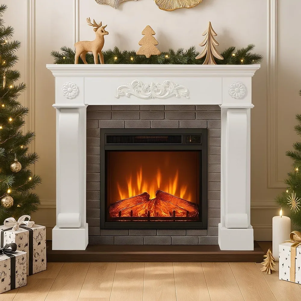 Fireplace Mantel Surround Freestanding Wood Mantel with Leg Decorative Farmhouse Fireplace Frame Premium Grade A MDF