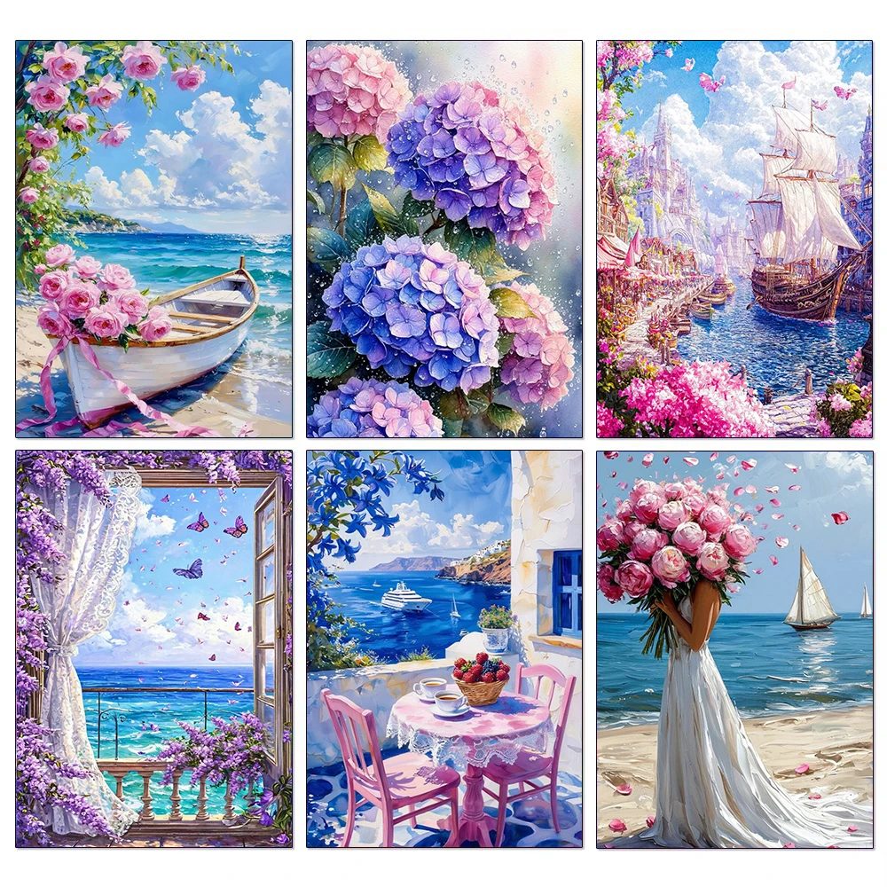 Frameless,Sea Sailboat 5D Diamond Painting Kit Seaside Scenery New Arrivals Mosaic Cross Stitch DIY Home Decor Gift For Adult Be