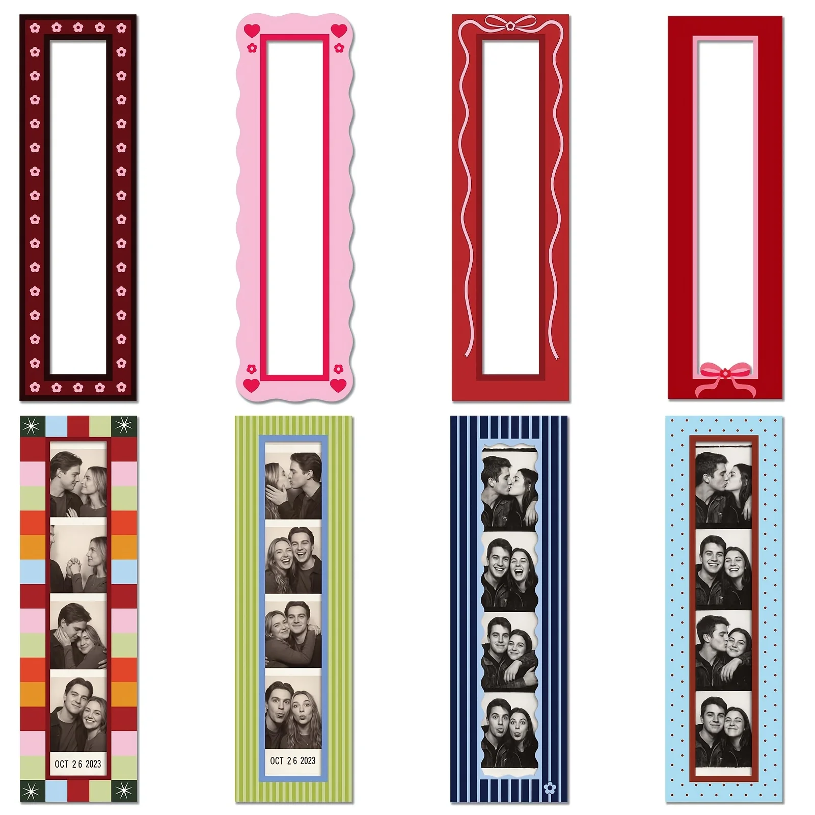 8-Piece Magnetic Photo Frame Set, Fridge Magnet Photo Frames, 1.5 X 8-inch Photo Strips, Vertical Frames