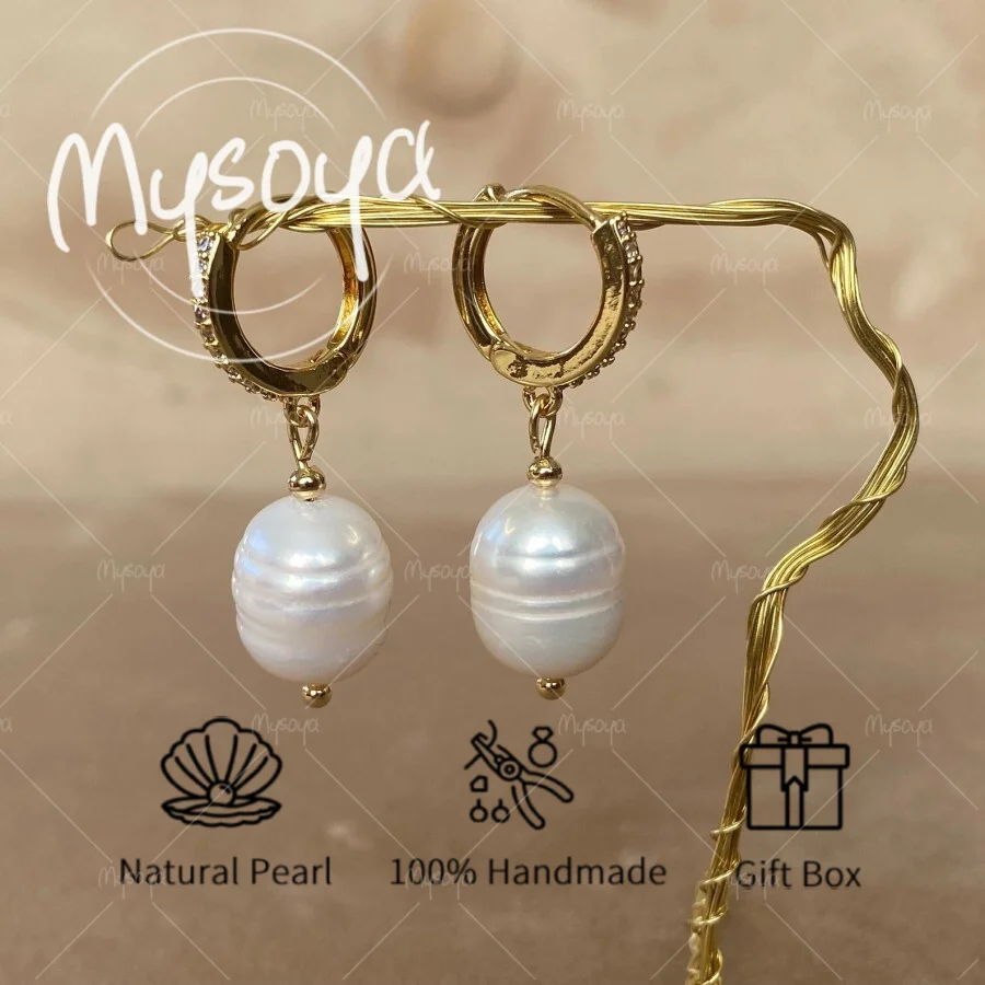 

MYSOYA Large Freshwater Pearl Rice Earrings 10-11mm Pearls, with Gift Box, for Him/ Her, Suitable for Daily/ Birthday/ Wedding