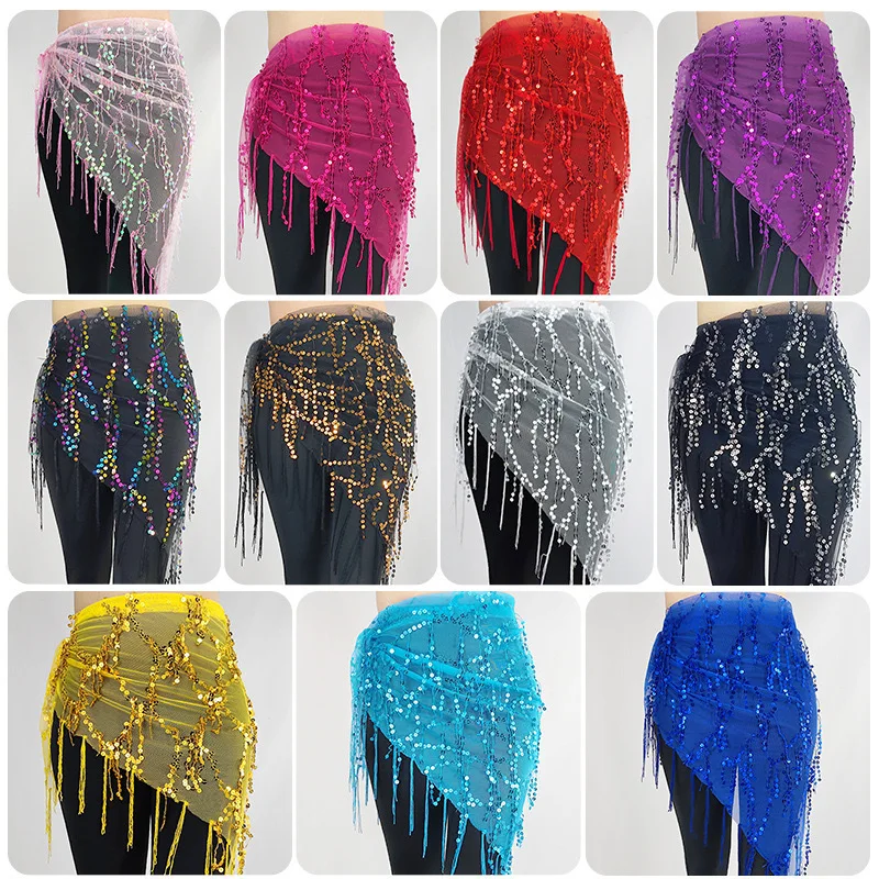

Women Belly Dance Waist Chain Sequined Tassel Hip Scarf Beginner Dance Belt