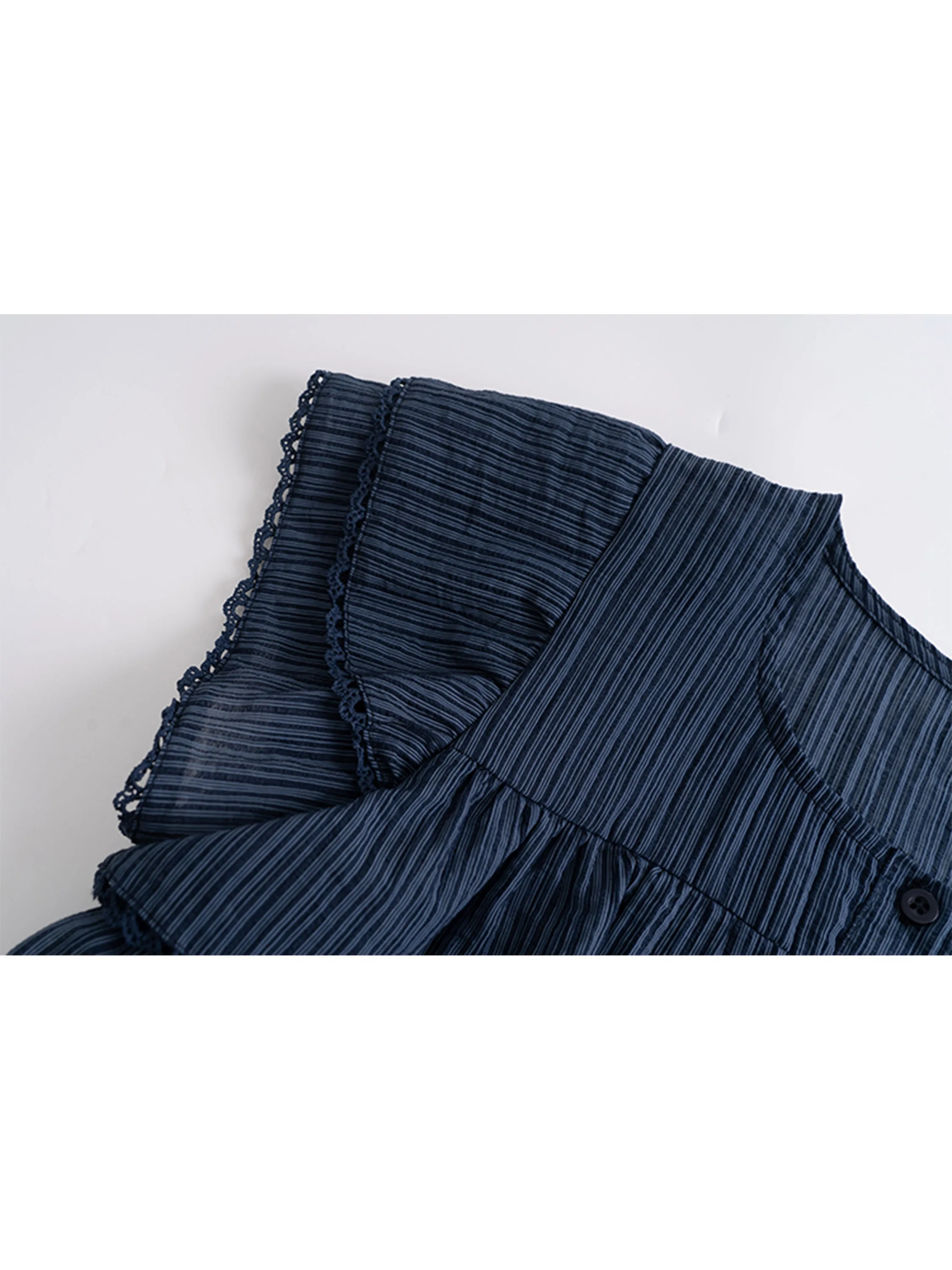 

UTUD DESIGN Retro Lace Cake irt Women Summer Small Fly Sve Stripe ort Sve Top Women Summer Chiffon irt