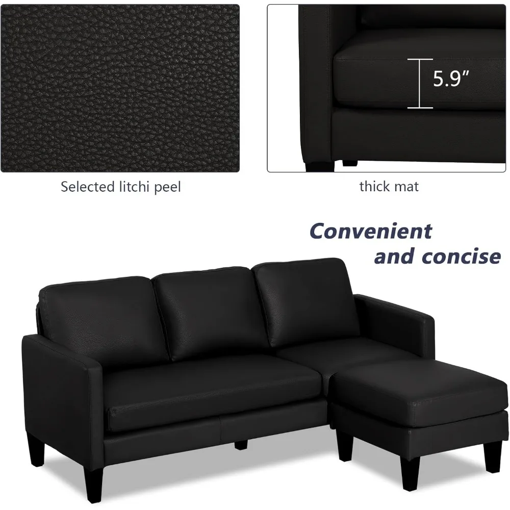 Faux Leather Sectional Sofa Couch with Reversible Chaise L Shaped Couch Sofa Set 3 Seater Convertible Couch, Living Room Sofas image 6