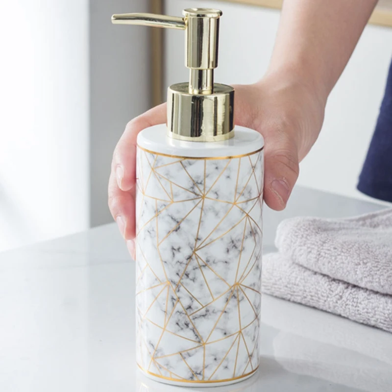 300Ml Stylish Hotel Bathroom Marble Ceramic Lotion Shampoo Liquid Soap Dispenser Pump Storage Bottle