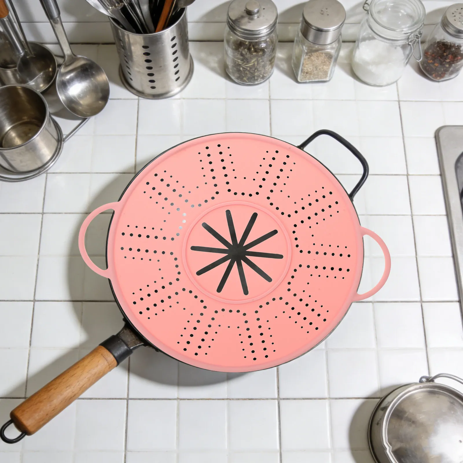 Silicone Oil Splatter Guard Double Handle 13 Inch Pan Cover Heat Resistant Cooking Splash Screen Boil Over Stopper Frying Pan