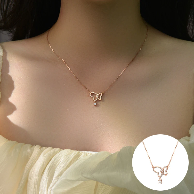 

100% 925 Sterling Silver Zircon Butterfly Necklace for Women Girl Geometric Fine Chain Design Jewelry Party Gift Dropshipping