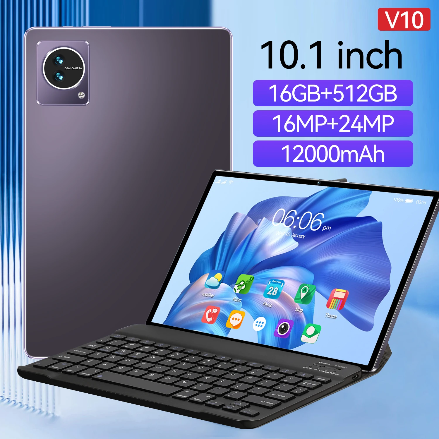 2024 New V10 Tablet 10.1-inch 5G HD Screen Dual SIM Dual Standby WiFi Bluetooth GPS Ultimate Performance Hot Tablet PC Portable