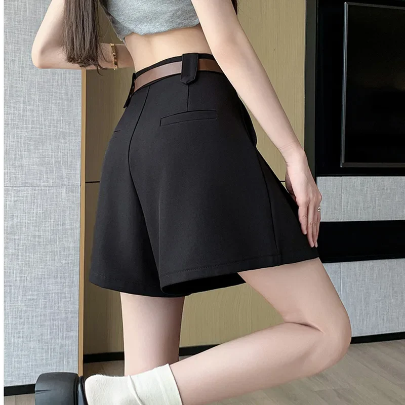 New Fashion High Waist A-line Pleated Shorts Skirts Women Summer Solid Color Wide-leg Shorts Korean Office Lady Casual Culottes