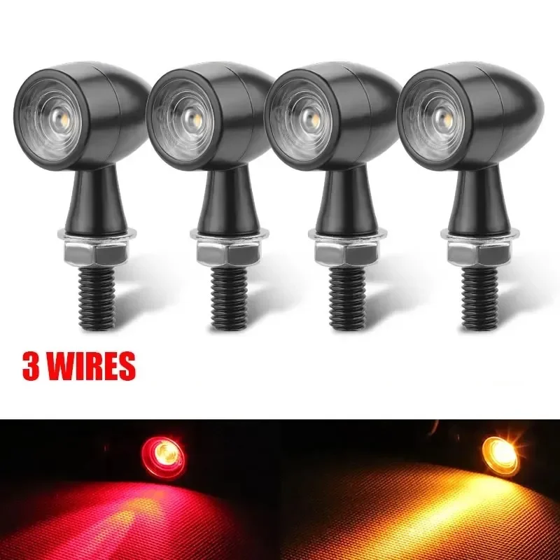 For Honda Suzuki Kawasaki 12V 8mm Mini Bullet Motorcycle Led Turn Signals Brake light DRL Lamp Amber&White&Red Flashing Light