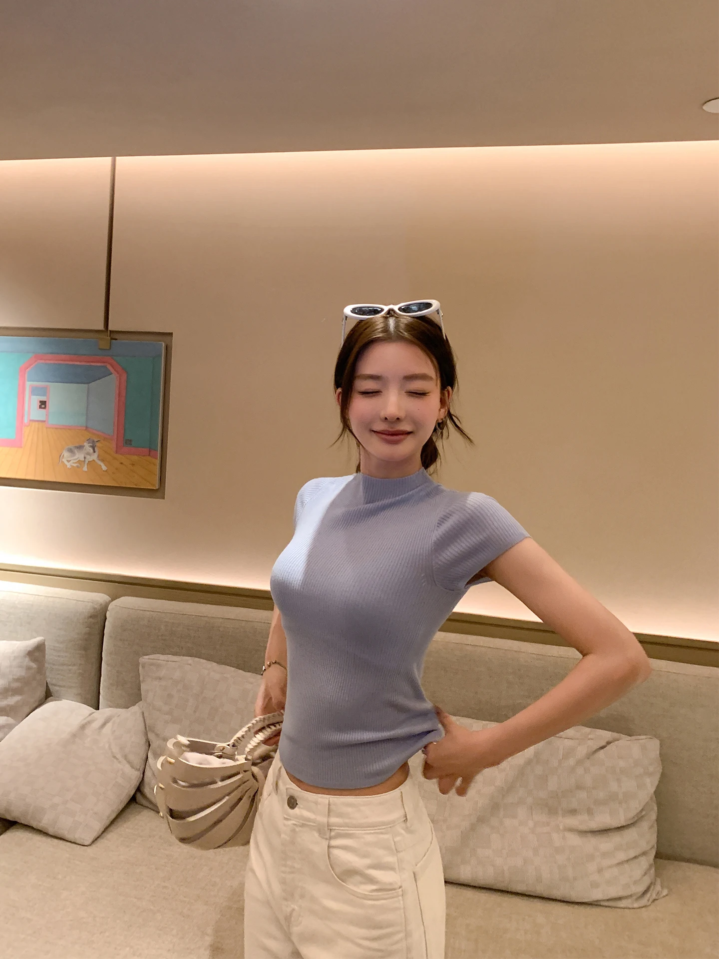 

Женская трикотажная рубашка Ada Miss с воротником-стойкой и коротким рукавом, приталенная, из 100% шерсти, летняя, новый стиль, мягкая, удобная, для повседневной носки