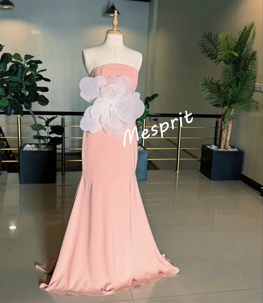 فستان سهرة عالي الجودة مخصص مزين بالزهور بدون حمالات فساتين طويلة حورية البحر مناسبة مخصصة لحفلات الزفاف الأنيقة