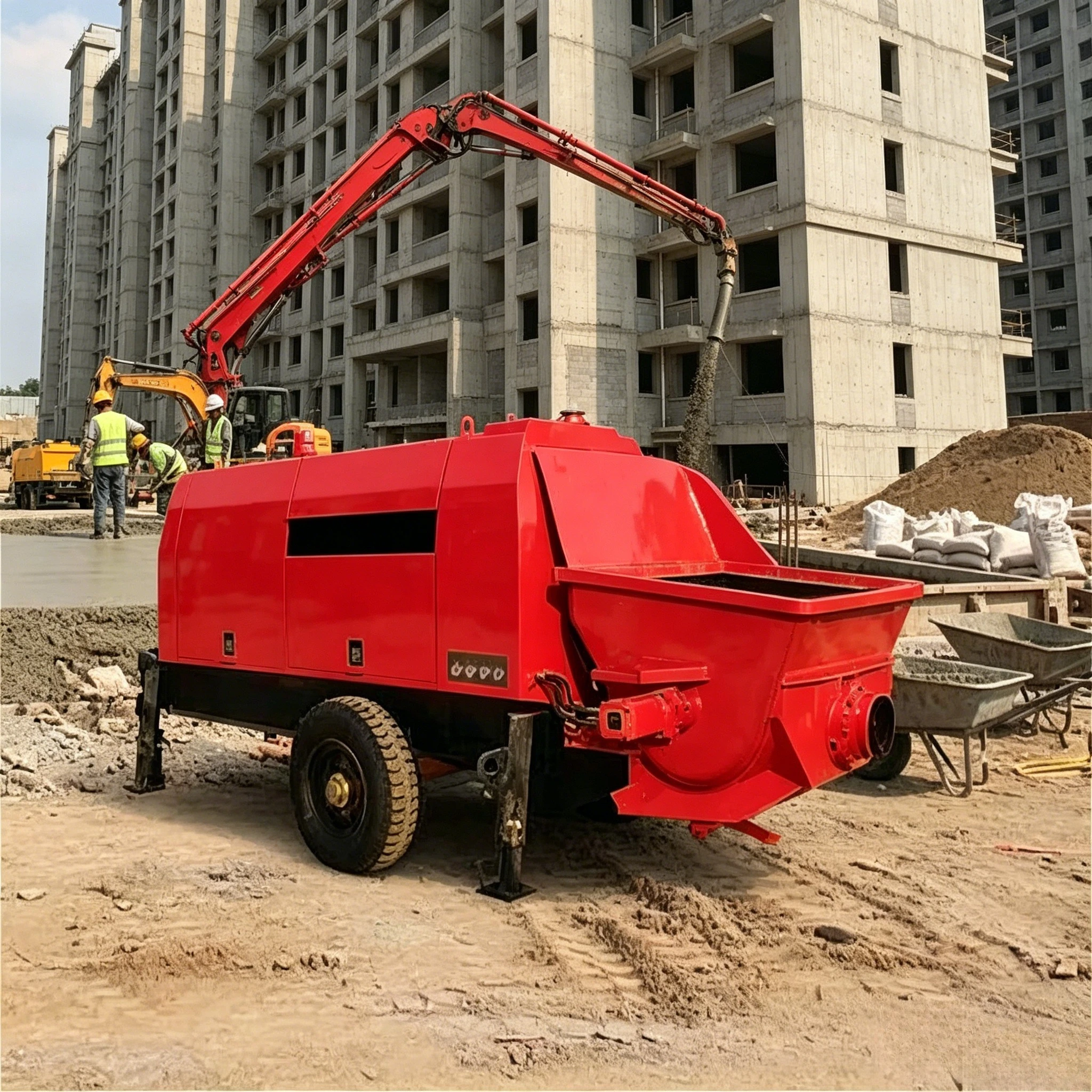 

Trailer Mounted Concrete Pump Electric Diesel Type High Pressure Concrete Delivery Pump for Building Construction with CE Custom