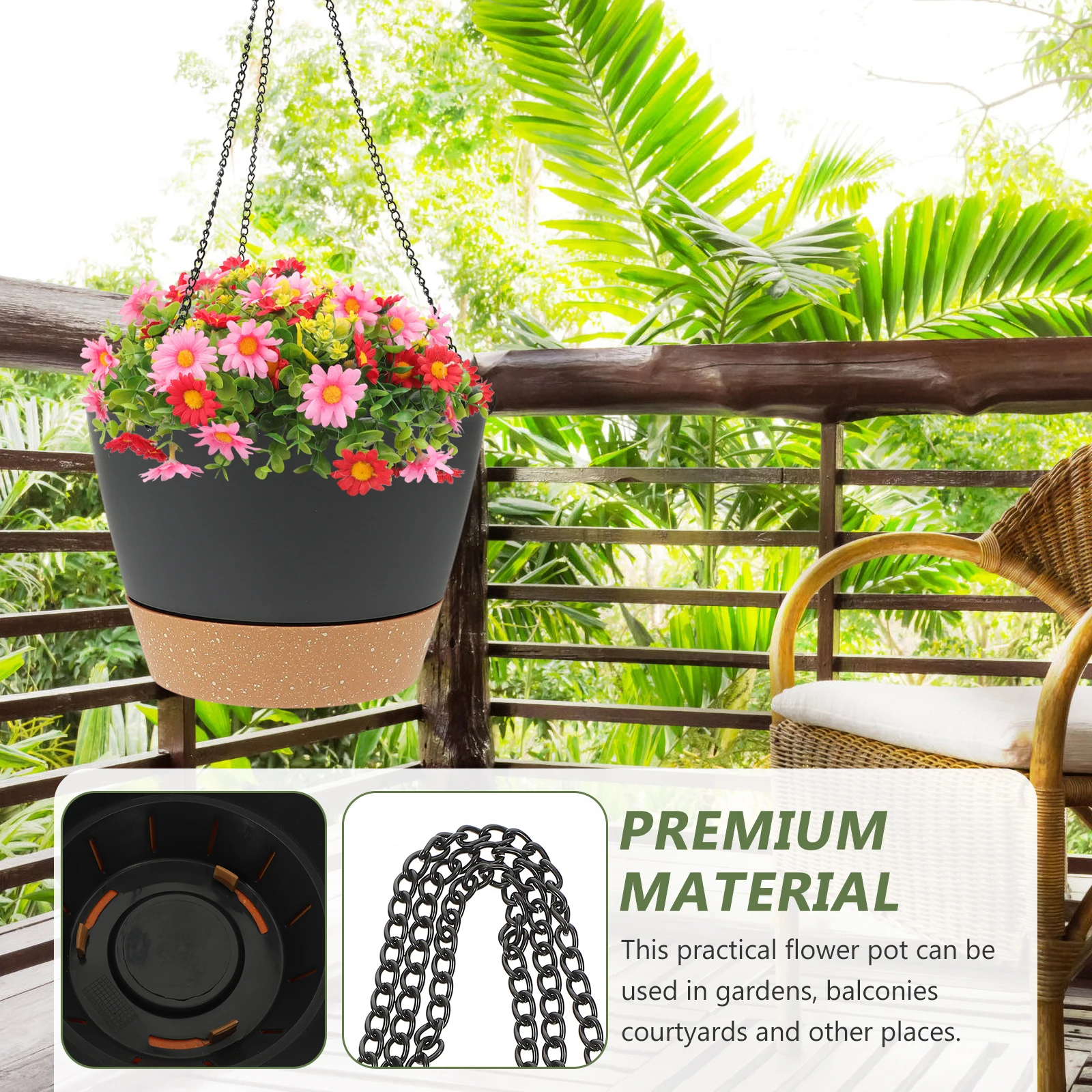 

Suspended Flowerpot Durable Plastic Balcony Plant Holder Creative Design All Weather Garden Accessory Home Decor