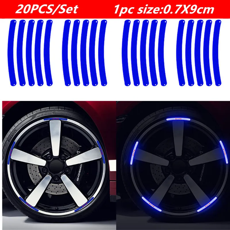 20PCS Car Wheel Hub Reflective Stripes Sticker Driving Safety Tire Decor Warning Sticker Warning Reflective Tape Car Accessories