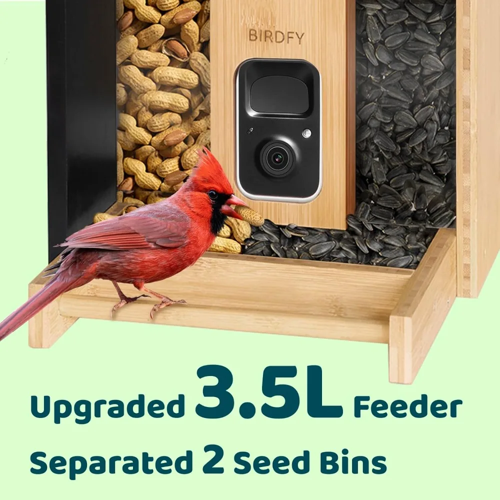 

Smart Bird Feeder with Camera Solar Powered, Permanent AI Identify 6000+ Bird Species & Motion Detection