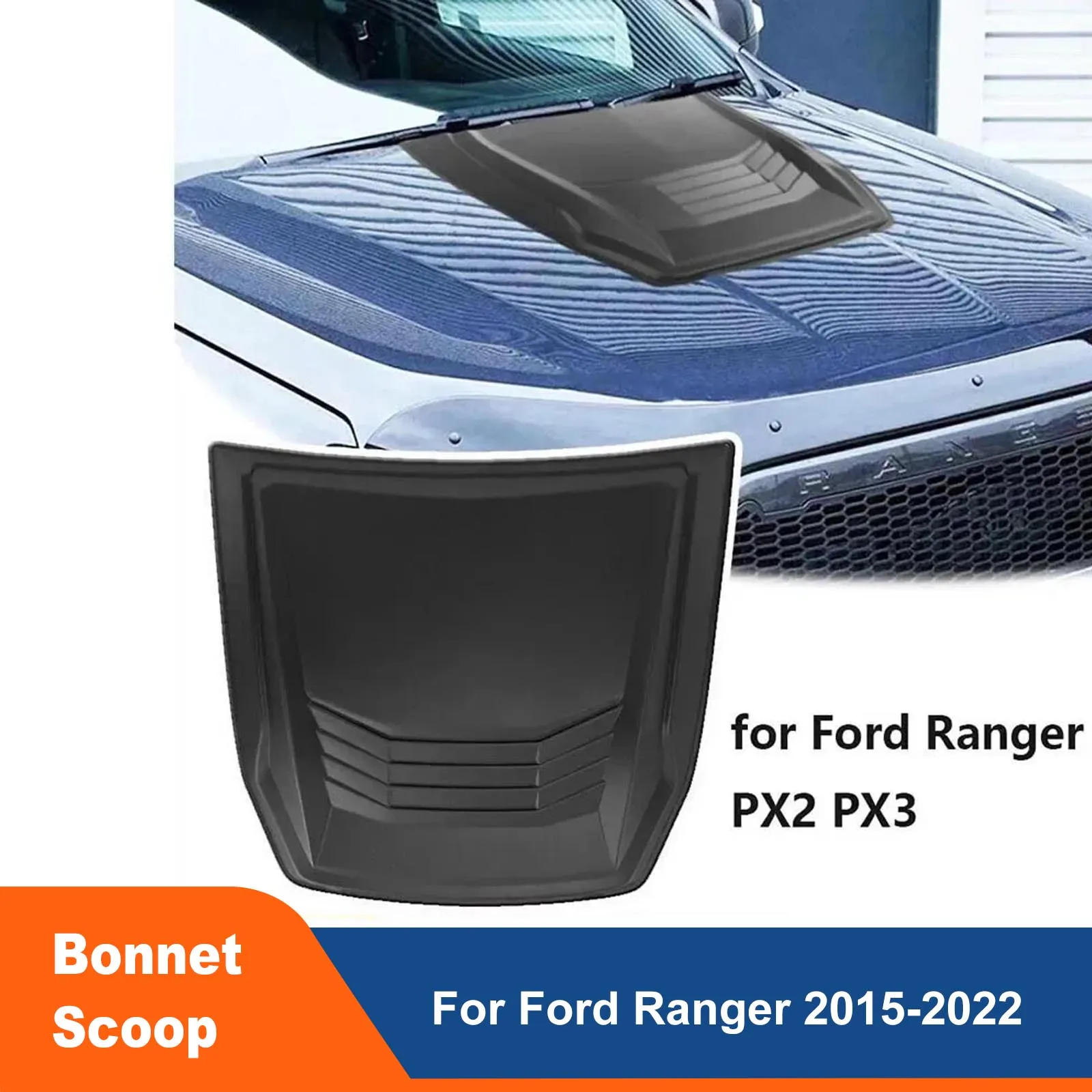 

Matte Black Hood Scoop Vent Protector Bonnet Scoop Cover For Ford Ranger 2015-2022 Wildtrak T6 T7 T8 PX2 PX3 XLT XLS XL SPORT