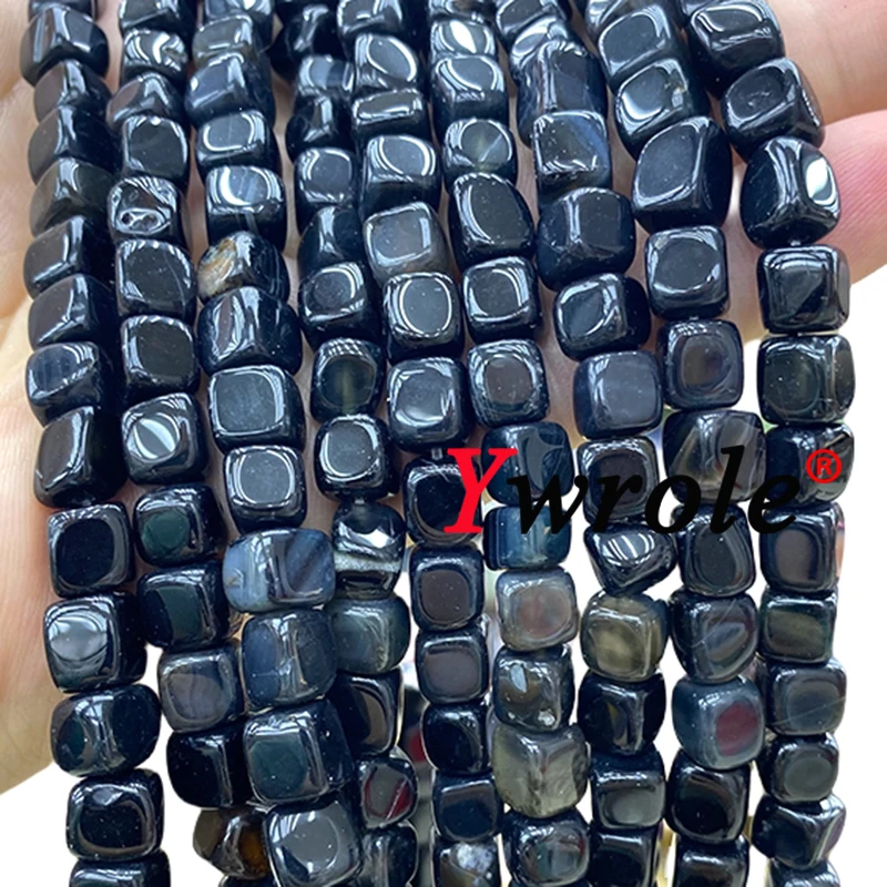 Natural Stone Square Dragon Veins Black Agates 7-8MM Cube Loose Spacer Beads for Jewelry Making Diy Bracelet Accessories