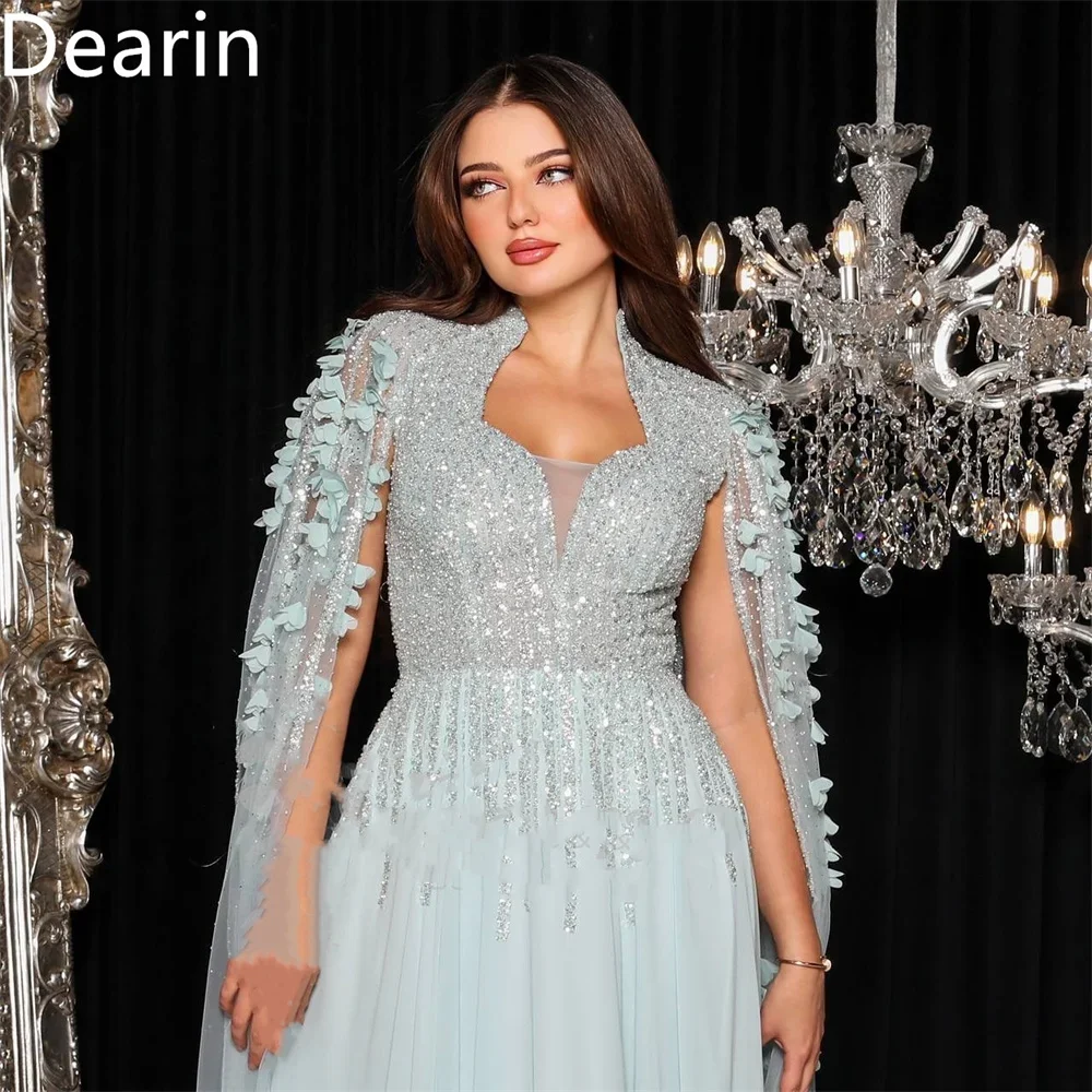 Customized Prom Dress Dearin Asymmetrical A-line Floor Length Skirts Sequin Layered Draped Tulle Applique Bespoke Occasion 