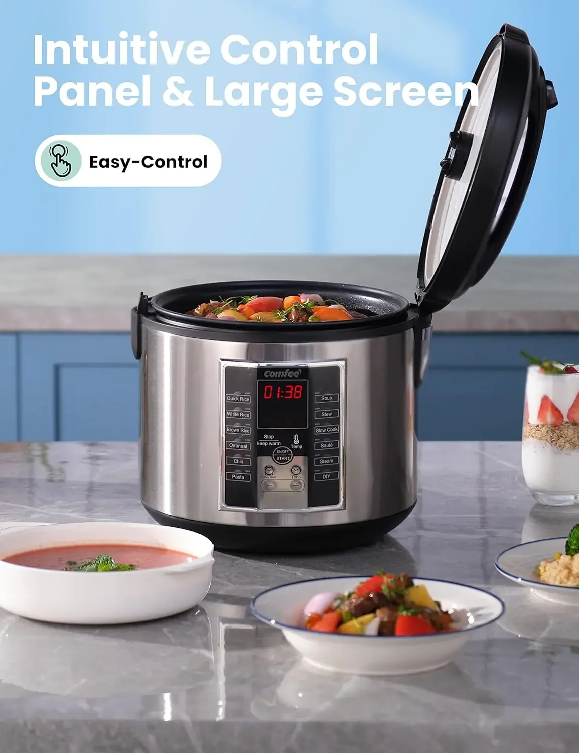 Nieuwe Rijstkoker 10 Kop Ongekookt, Voedselstomer, Stoofpot, Bak Alles In Één (12 Digitale Kookprogramma 'S) Multi-Cooker Groot