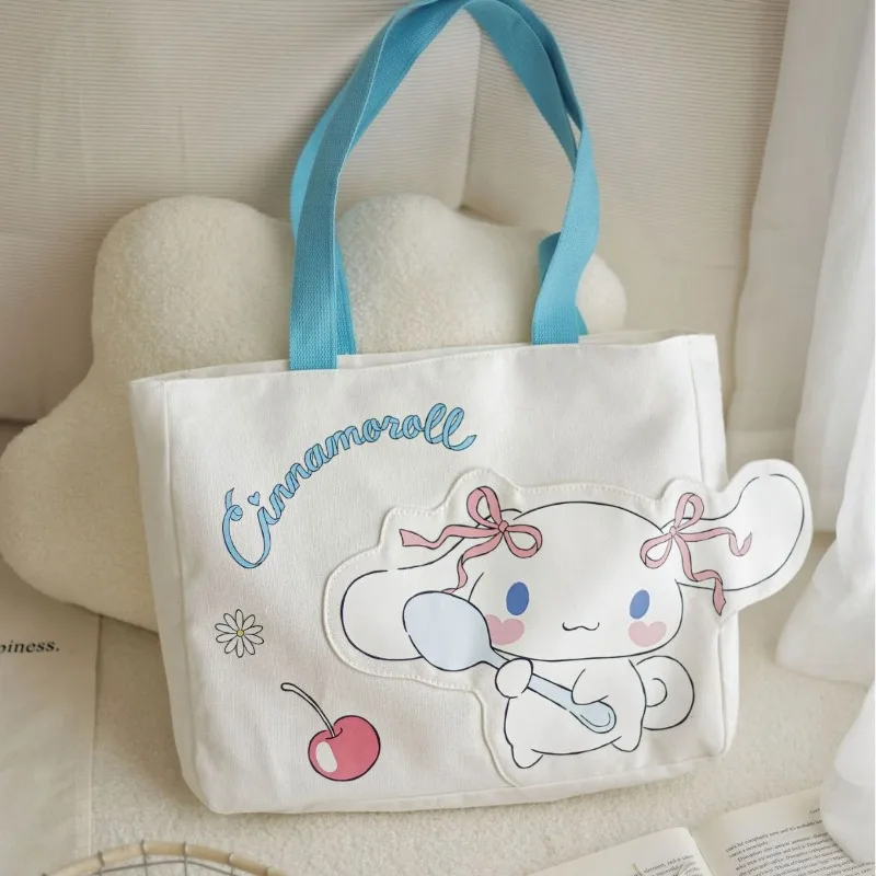 Cute Cinnamoroll Print Canvas Bag for Women Girls Kawaii Cartoon Casual Tote Bag Lightweight Reusable Shopping Shoulder Bag