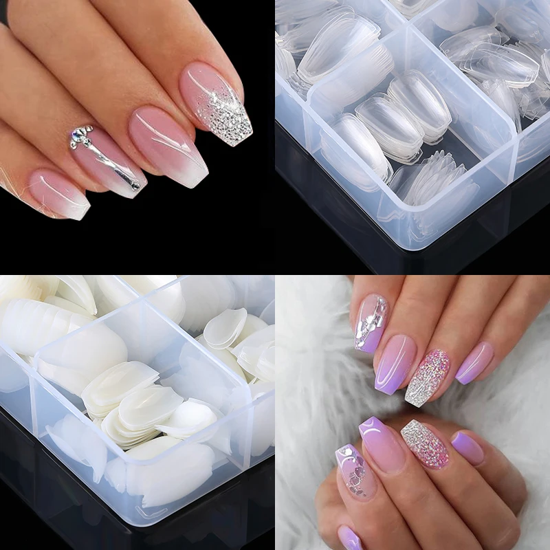 1 Box 500 Pieces Clear Short Coffin Nails Full Cover Acrylic Nails Ballet Ballerina False Nail Art Tips Press On Nails Coffin