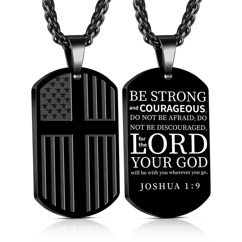 

Персонализированное ожерелье с крестом и собачьими бирками, ожерелье с американским флагом, ожерелье с подвеской в виде имени и текста для мужчин, подарок на день отца, день рождения