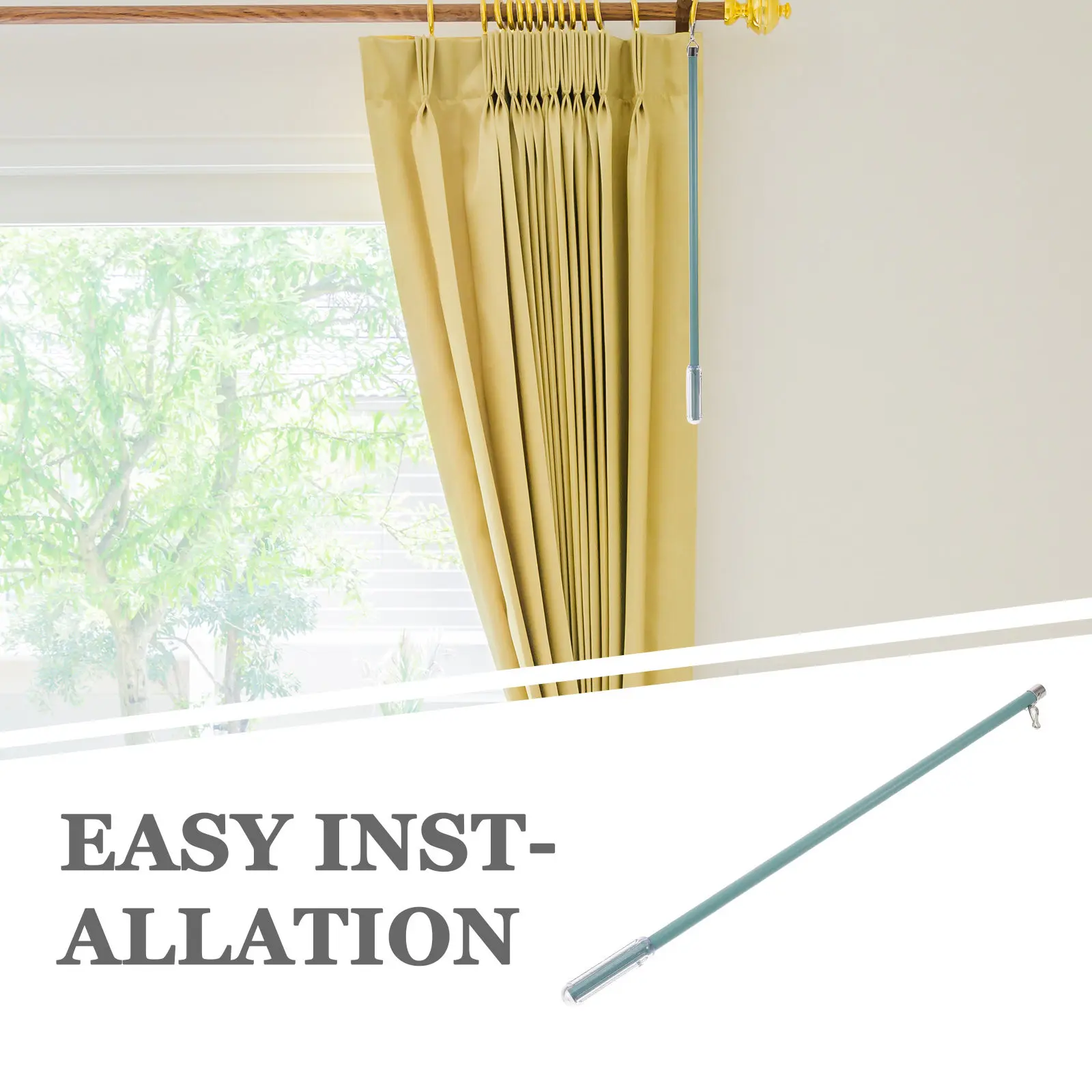 50Cm Drapery Pull Rod Aluminum Alloy Curtain Puller Stick with Hook for Hotel Bedroom Dorm Blinds Drapes Easy Install Low