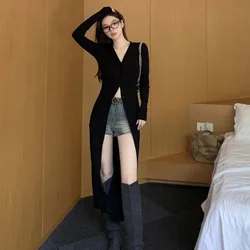 Summer Simple Sun Protection Coat Women Elegant V-neck Slim Fit Mid-length Tops 2024 New Long Sleeve Thin Cardigan Mujer