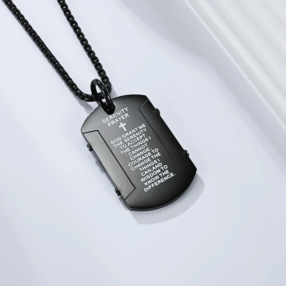 Men's Cross Bible Verse Lord's Prayer Necklace Stainless Steel Dog Tag Pendant Chain