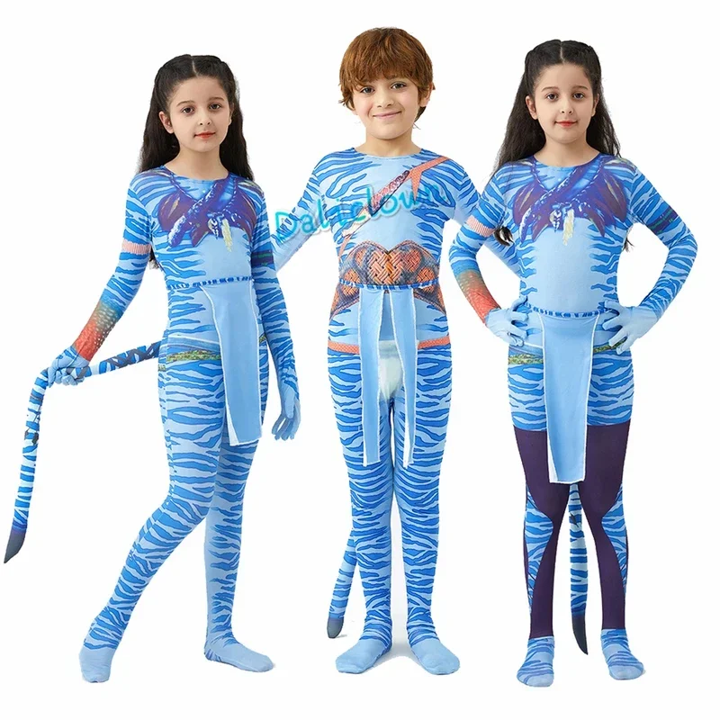 Halloween For Kids Girls Boy Avatar The Way Of Water Tail Bodysuit Cosplay Alien Costume Birthday Party Cloth MN3