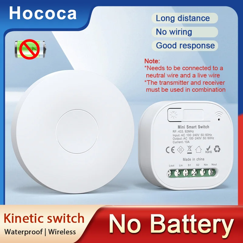 Hococa Ultra Long Distance Household Waterproof Circular Self Powered Wireless Switch Without Battery Power Remote Control Panel